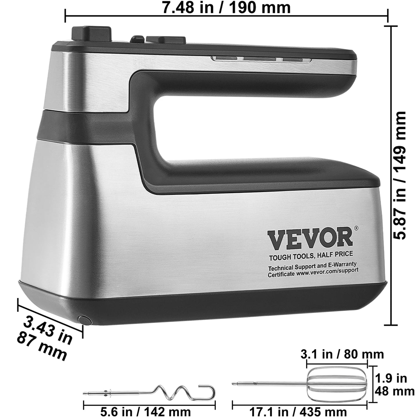 VEVOR Cordless Electric Hand Mixer With Continuously Variable Speed