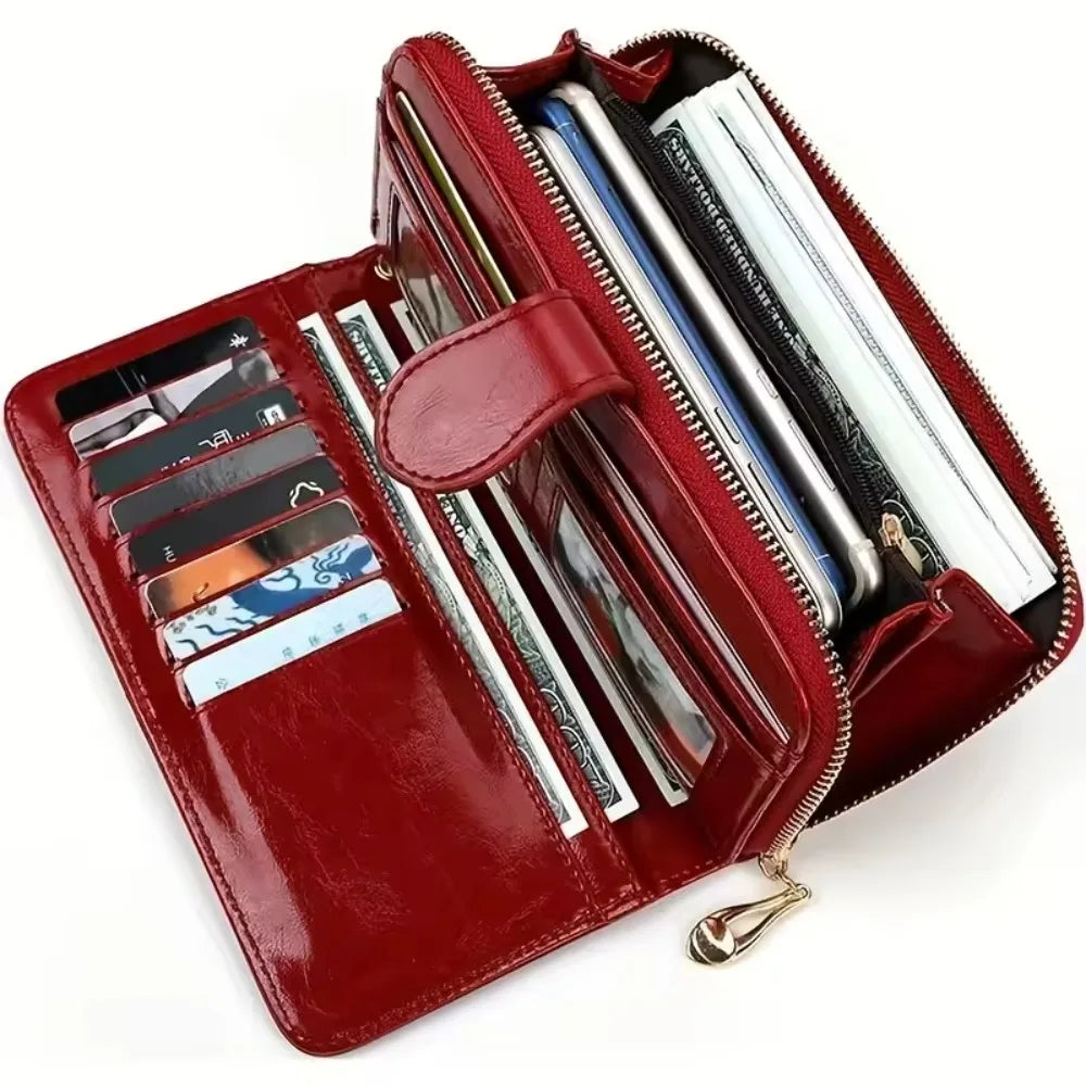 NONECN Anti-Theft PU Leather Women Wallet Long Zipper