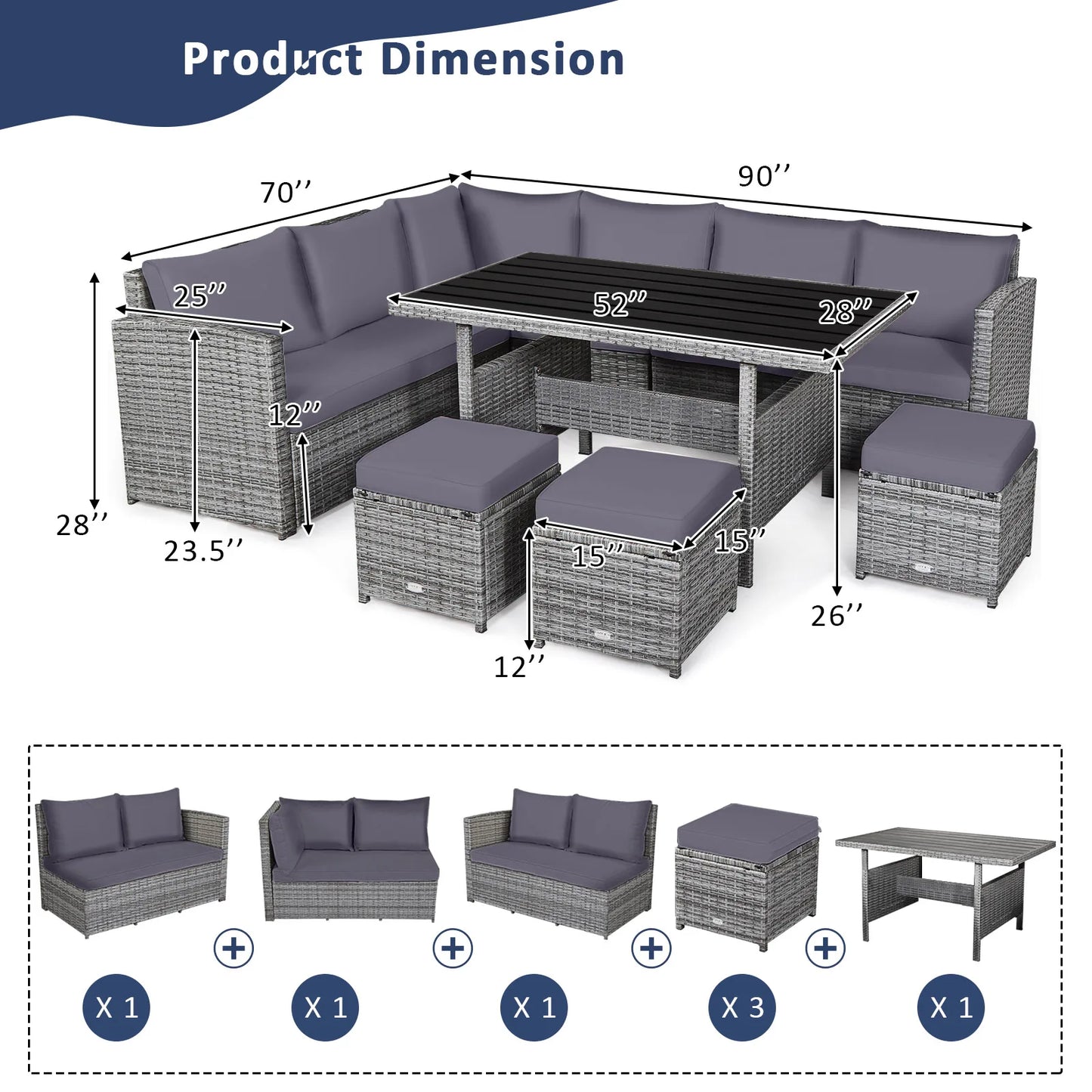 HOMASIS 7 Piece Patio Rattan Dining Set Outdoor Sectional Sofa