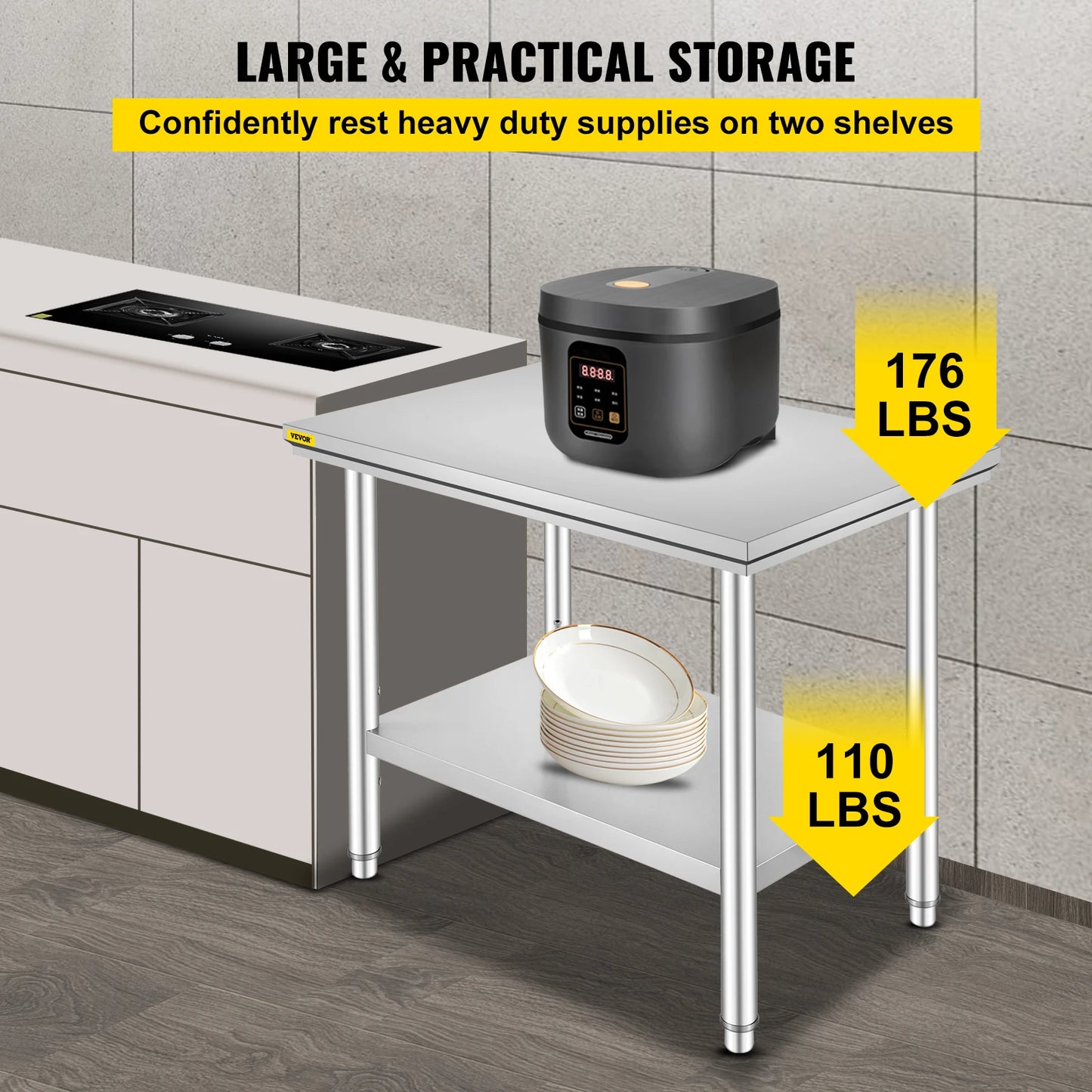 SucceBuy Stainless Steel Kitchen Work Bench With Undershelf