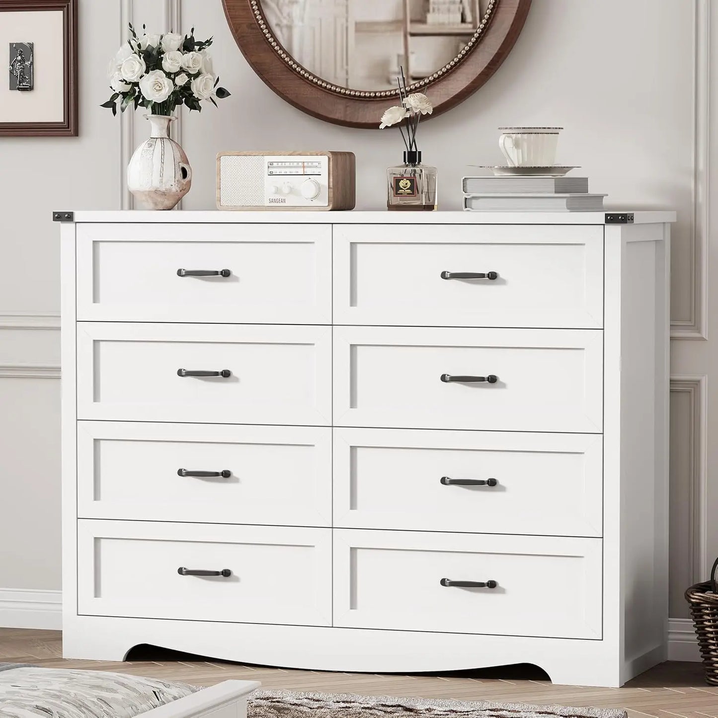 Eight-Drawer Dresser With Metal Handle Modern Wood Chest Bedroom