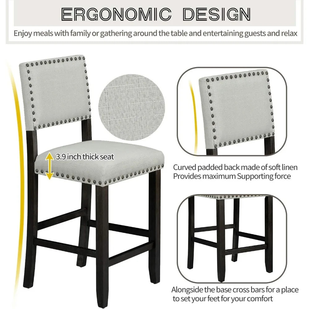 5 Piece Counter Height Dining Set For Four Cushioned Chairs