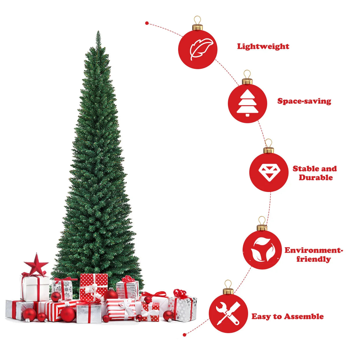 MULTIGOTE Slim Pencil PVC Artificial Christmas Tree With Stand