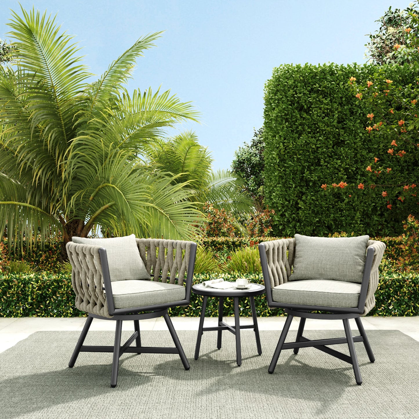 Grand Patio Swivel Rope Wicker Chairs Set with Cushions