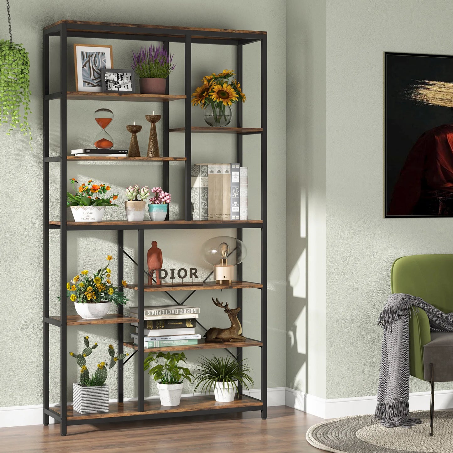 Tribesigns 9 Tier Industrial Bookcase With Open Shelves