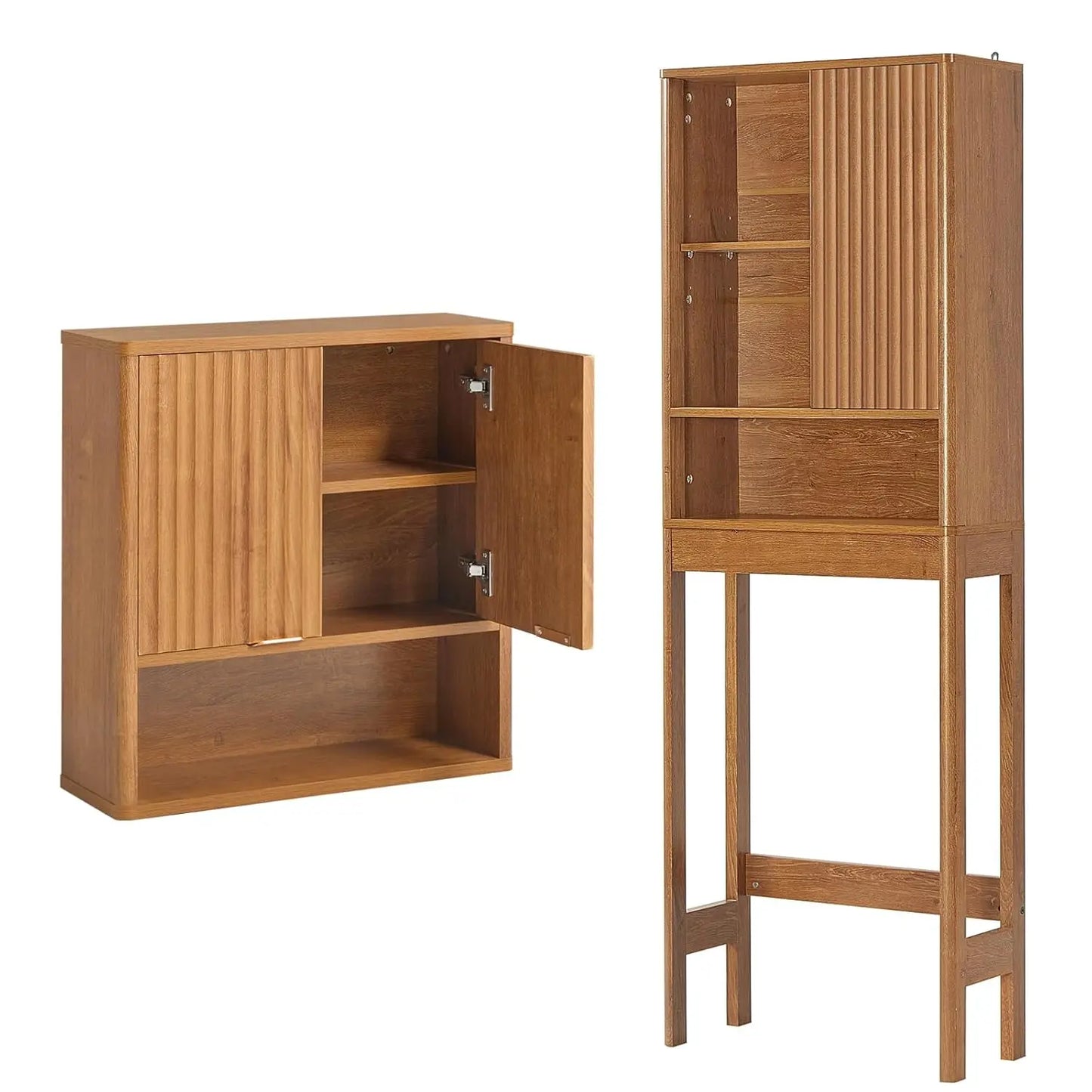 Fluted Over Toilet Storage Cabinet Set Farmhouse Bathroom Wall Organizer