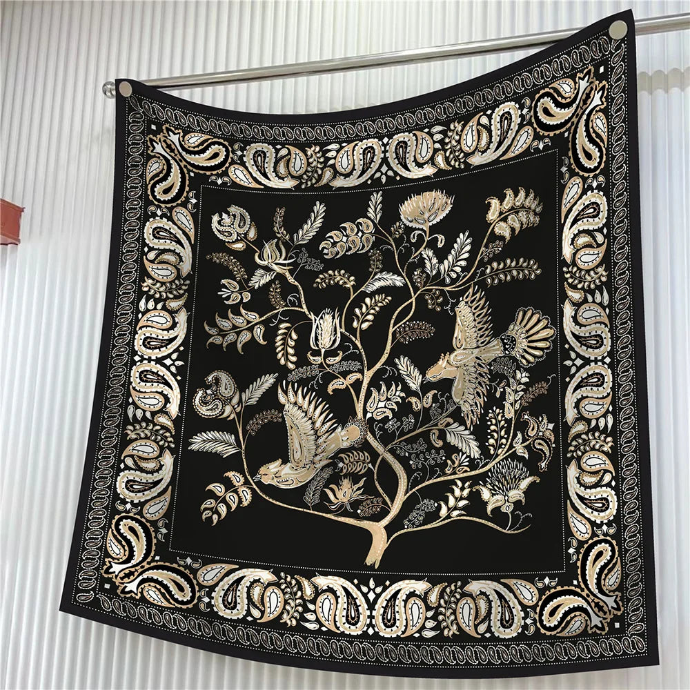 Floral Silk Twill Square Scarf Hijab Shawl For Women