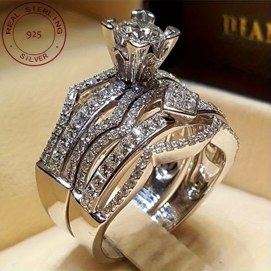 WPOOCC 925 Sterling Wedding Ring Set Halo Vintage Bridal Jewelry