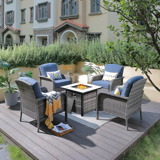 Folded 4-Piece Patio Set With Fire Pit Table And Chairs