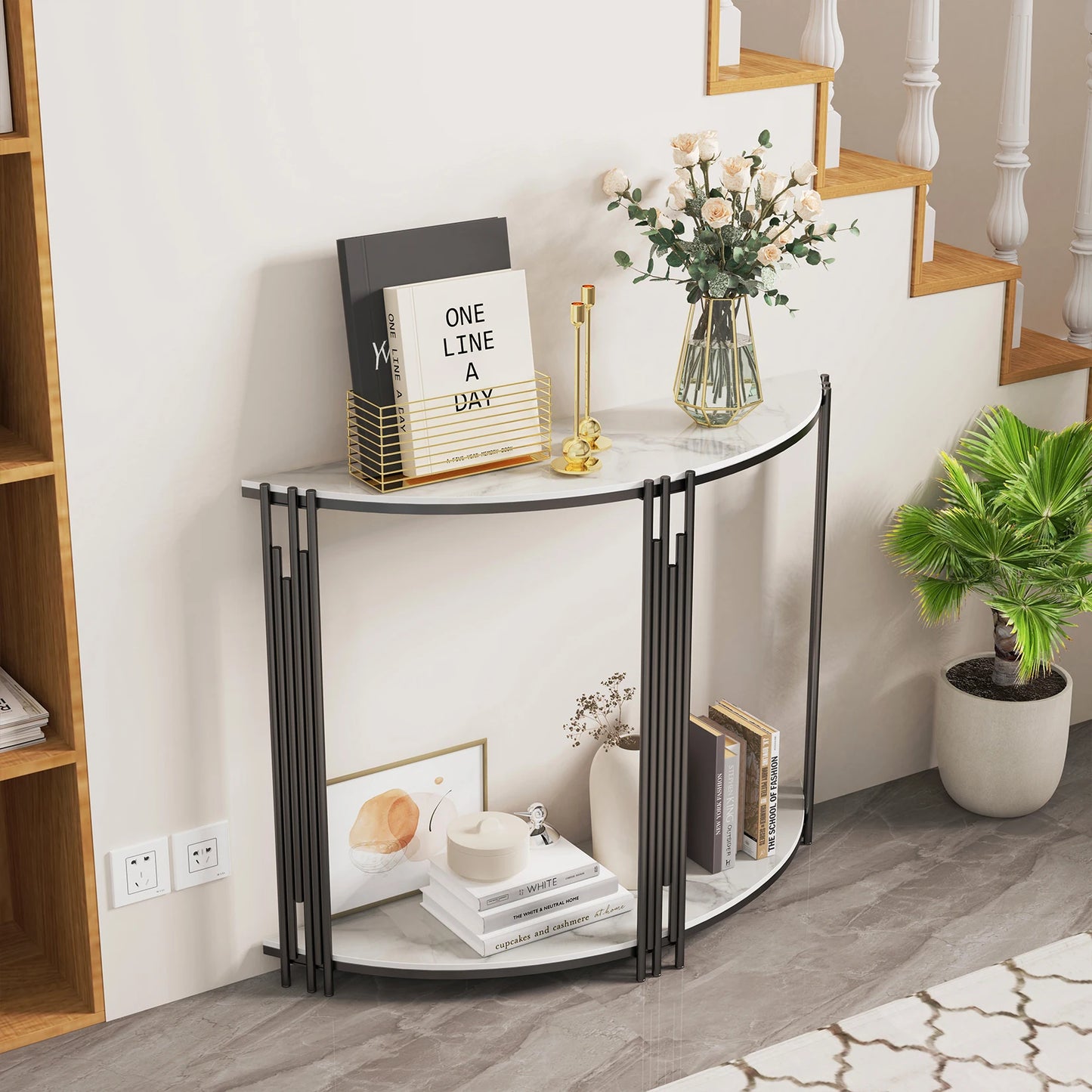 Wisfor Half Moon Marble Console Table for Entryway Living Room