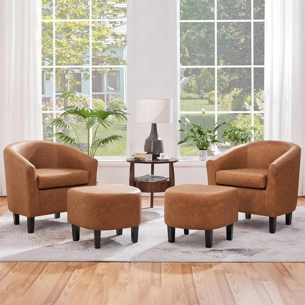 MKDK Accent Chair With Ottoman Foot Rest Faux Leather Mid Century Modern Upholstered Armchair