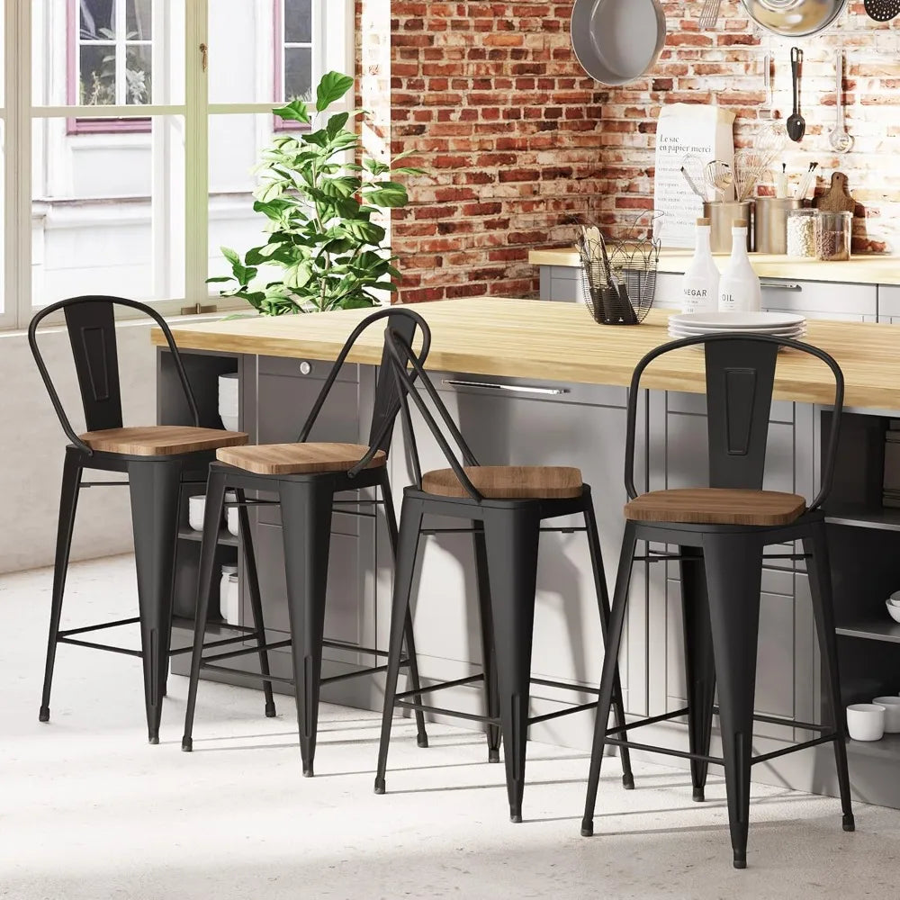 MOYU Swivel Metal Bar Stools Set 4 High Back Comfort