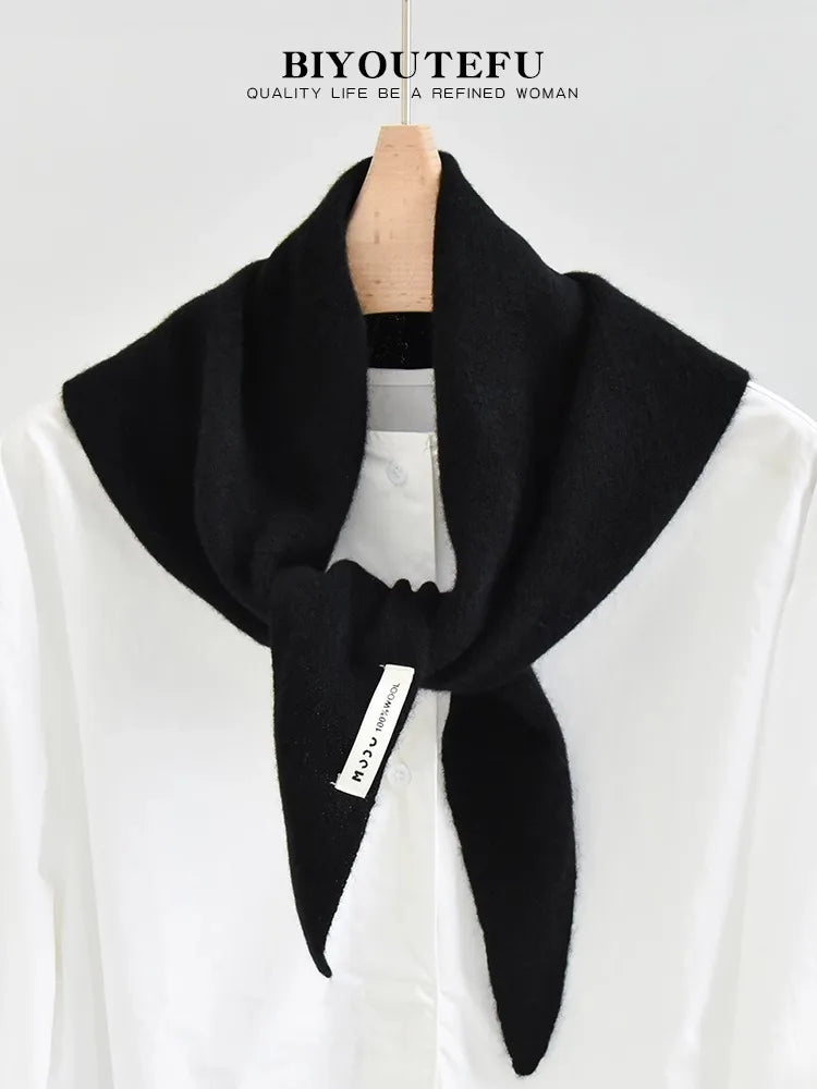 Australian Wool Knitted Triangle Scarf Shawl For Women Warm Winter