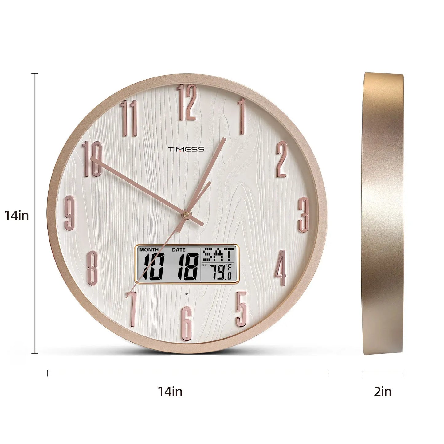 TIMESS Luminous Voice Activated Wall Clock With Perpetual Calendar