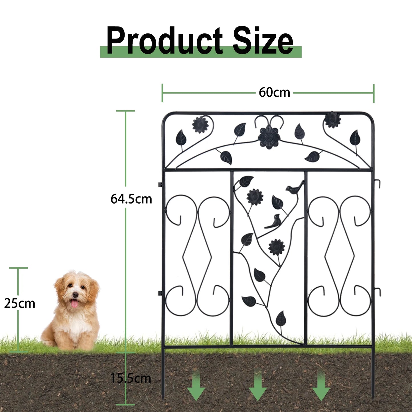 Decorative Powder Coated Steel Garden Fence Panel, 5 Pack Folding Border Fence