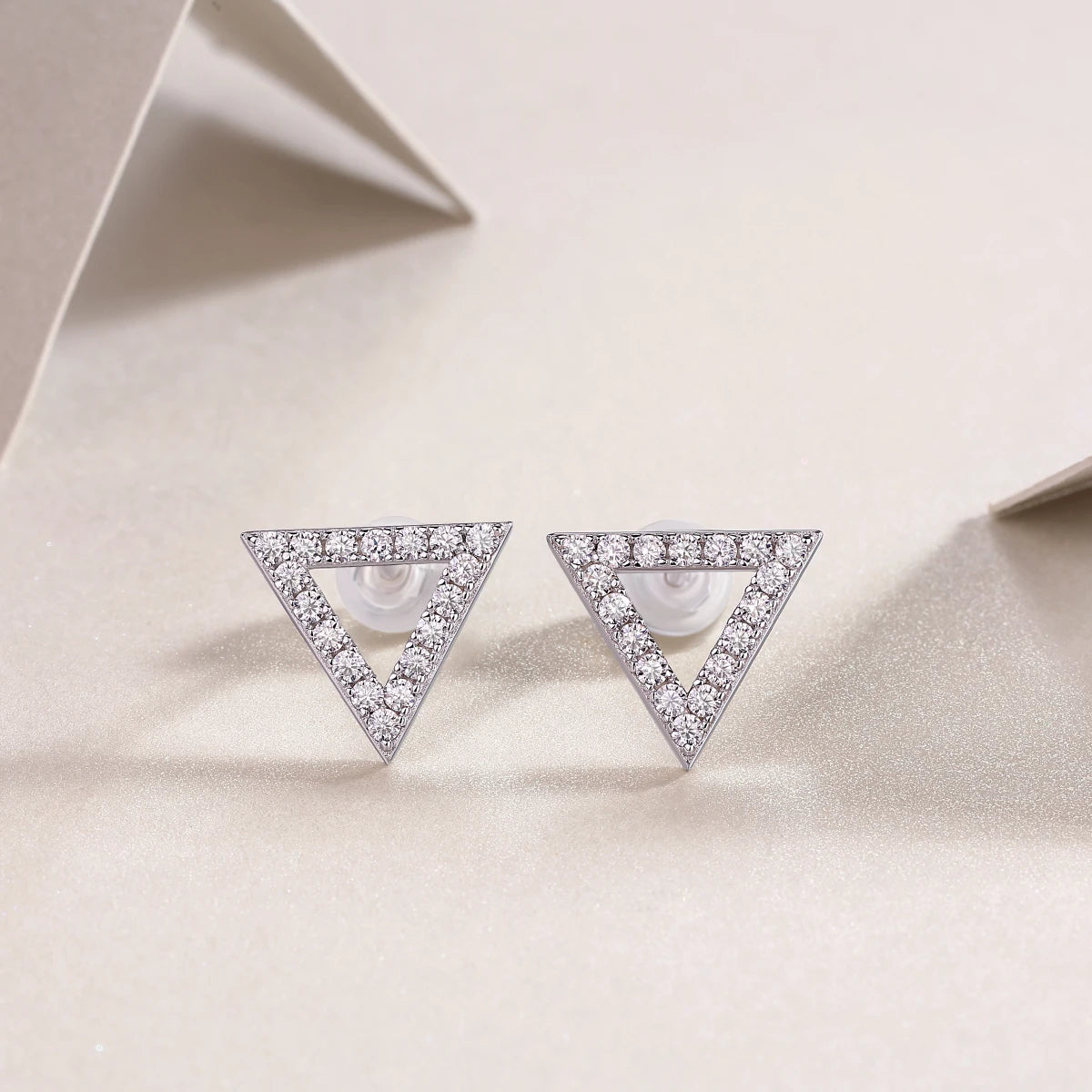 JIUZUAN Moissanite Triangle Stud Earrings 18K Gold Plated 925 Silver