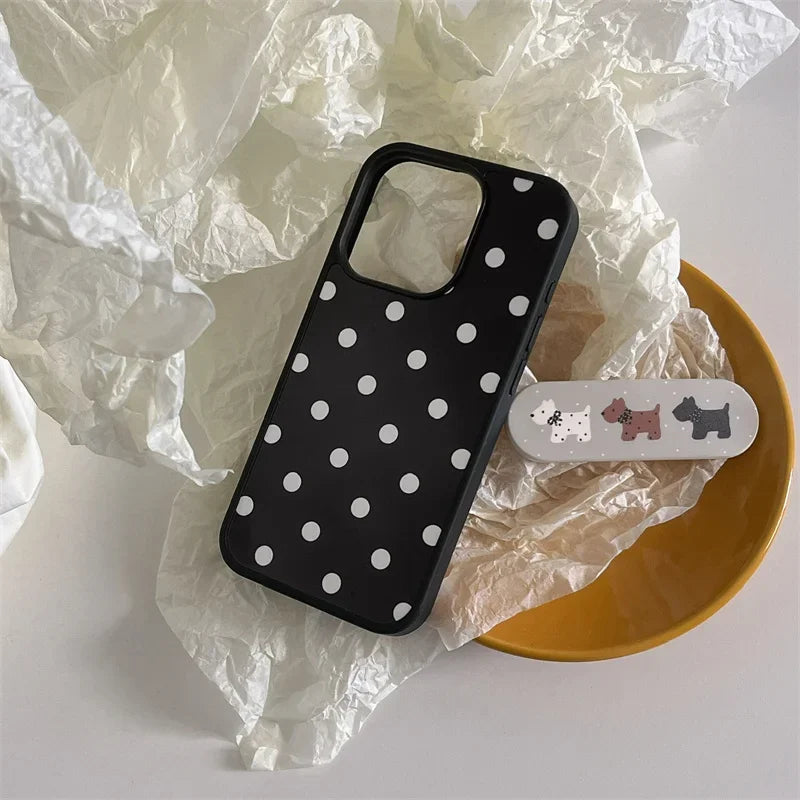 Design Polka Dot Puppy Stand Case For iPhone Pro Series