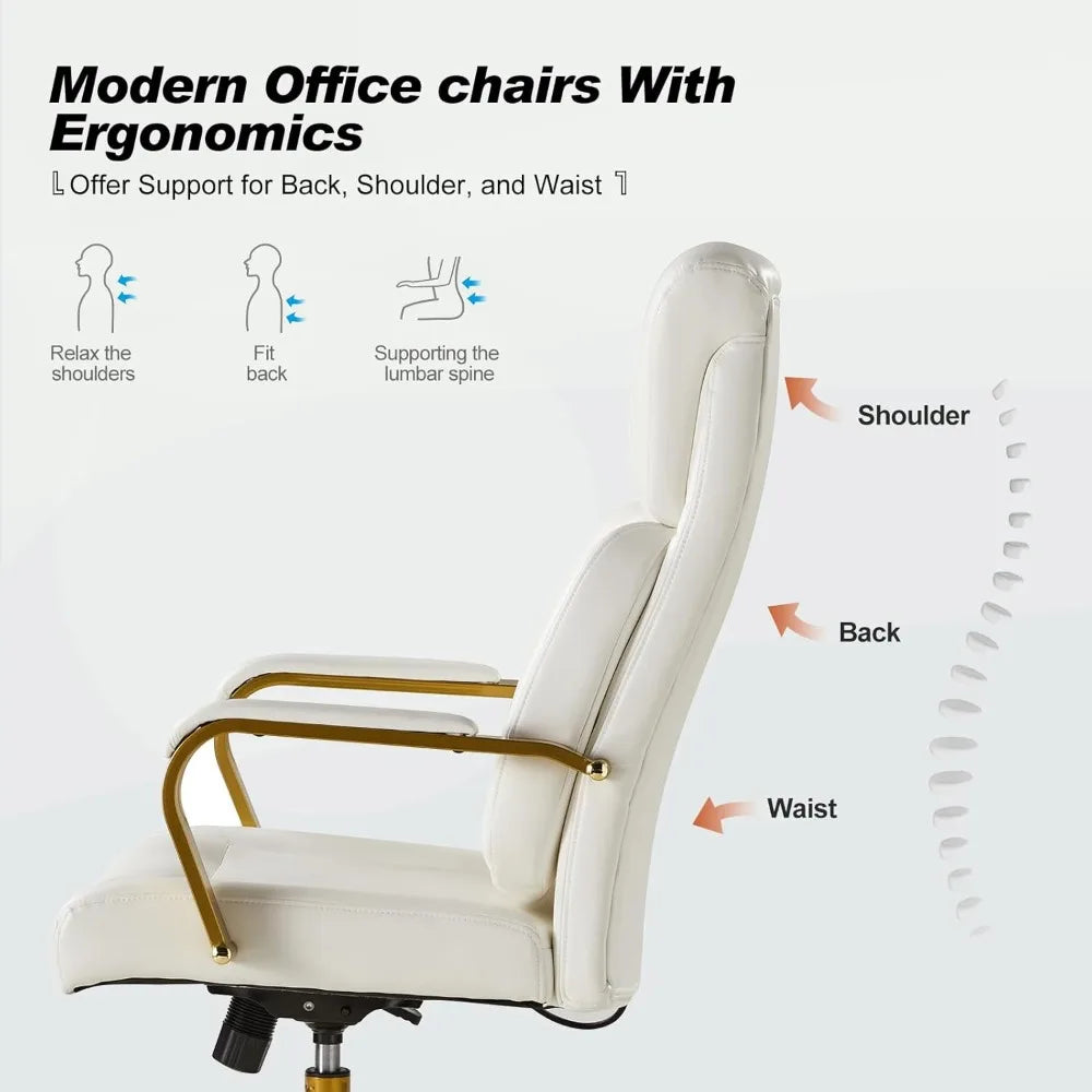 HUANZHUANG Executive Office Chair With Adjustable Lumbar Support Leather Ergonomic Chair Padded Armrests Tilt