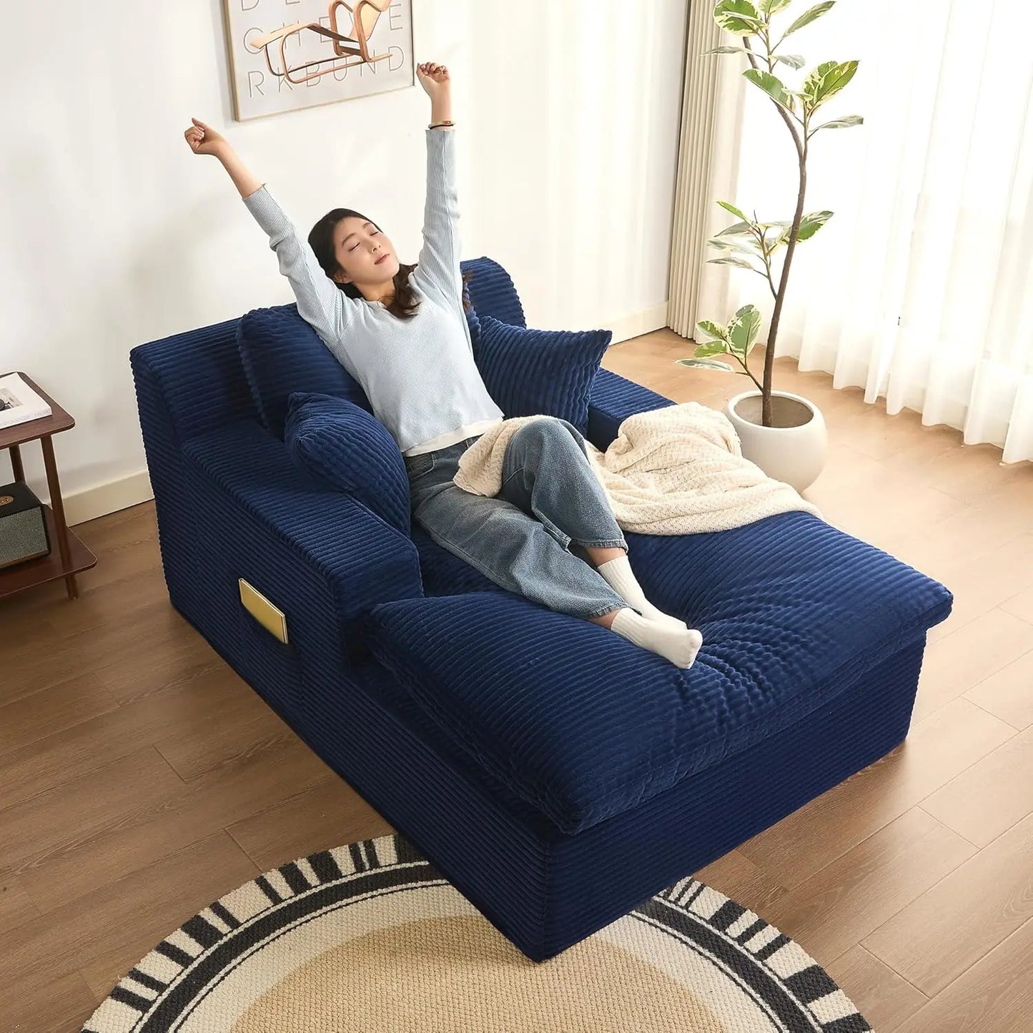 HUANZHUANG Chaise Lounge Chair Indoor Convertible Sleeper Sofa With Pillows