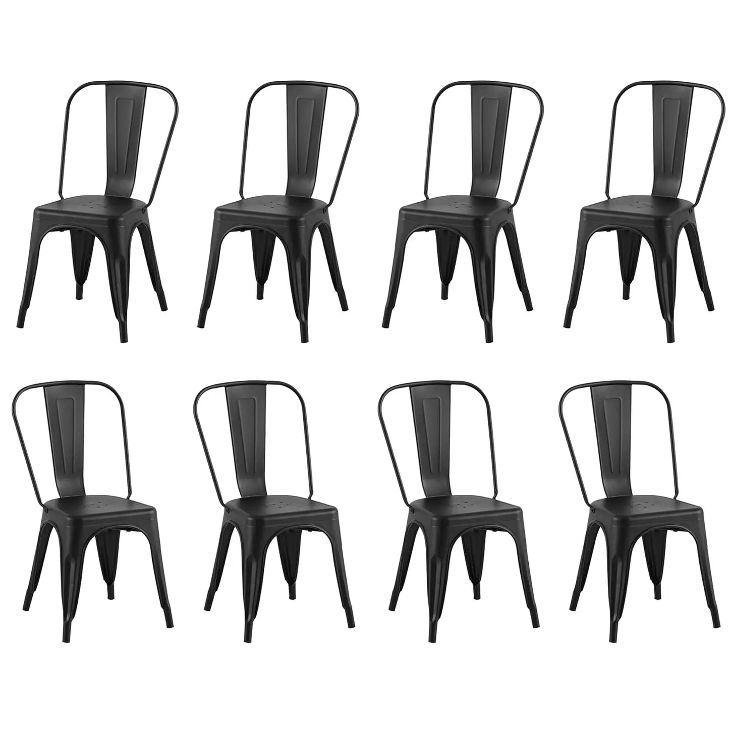 Industrial Metal Dining Chairs Set Of 8 Stackable High Back