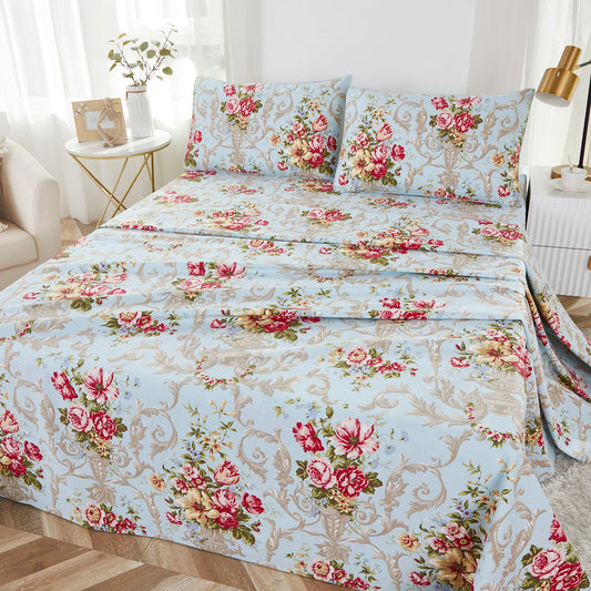 LISSTHERCN 4pc 600TC 100 Percent Cotton Fitted Sheet Set Soft Breathable