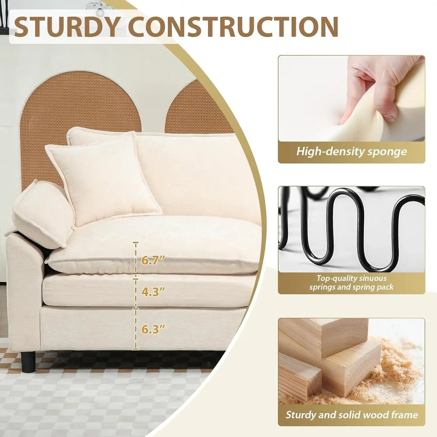 Modular Cloud Sectional Sofa L Shaped Convertible Couch For Living Room