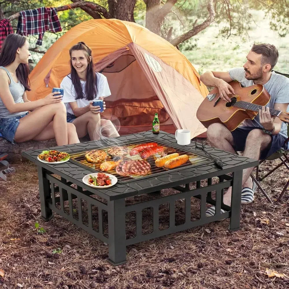 Square Metal Fire Pit Outdoor Patio Garden Brazier