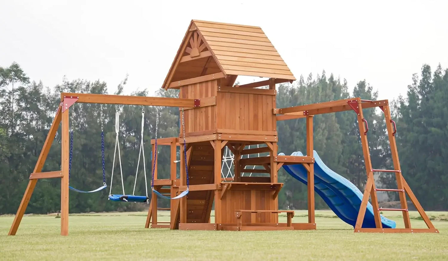Swing Sets for Backyard With Plank Bridge and Monkey Bar