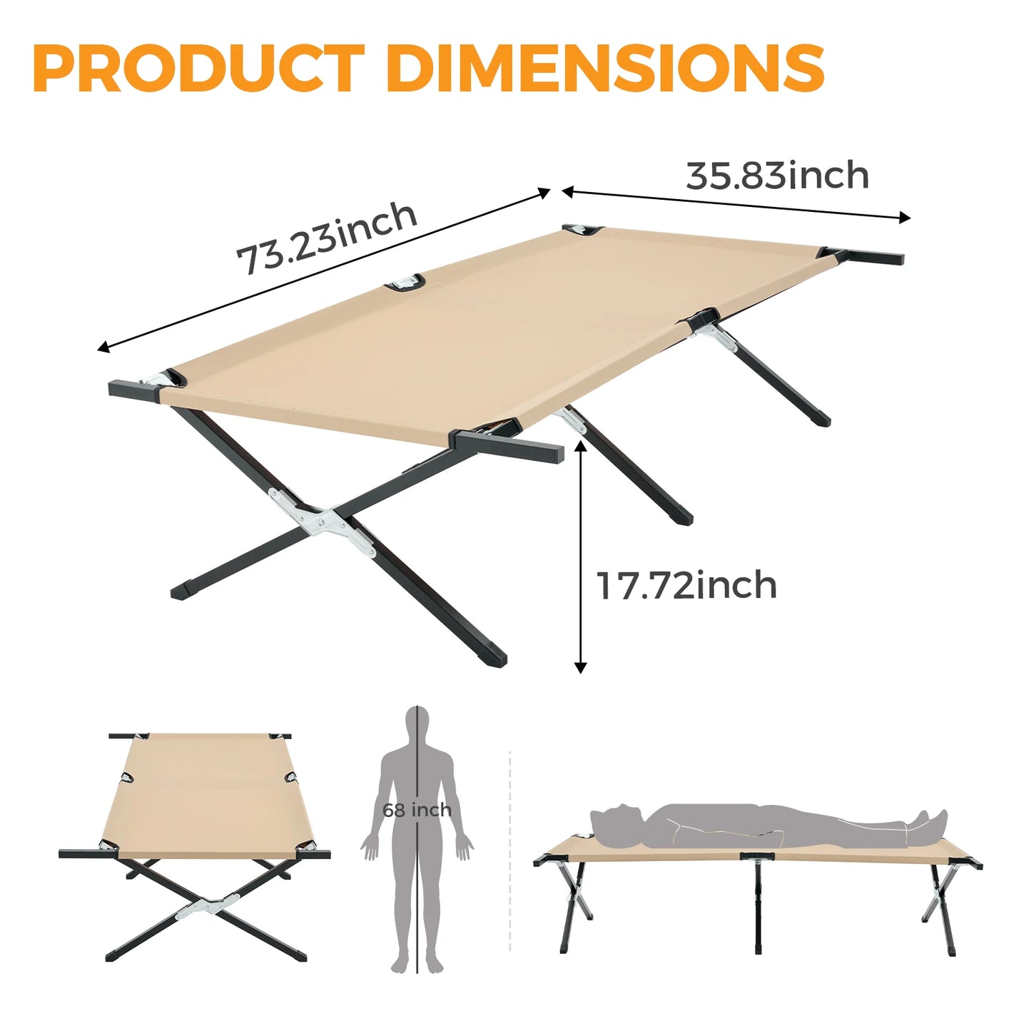 JHK Collapsible Camping Cot Lounge Chair Portable Folding Bed Outdoor