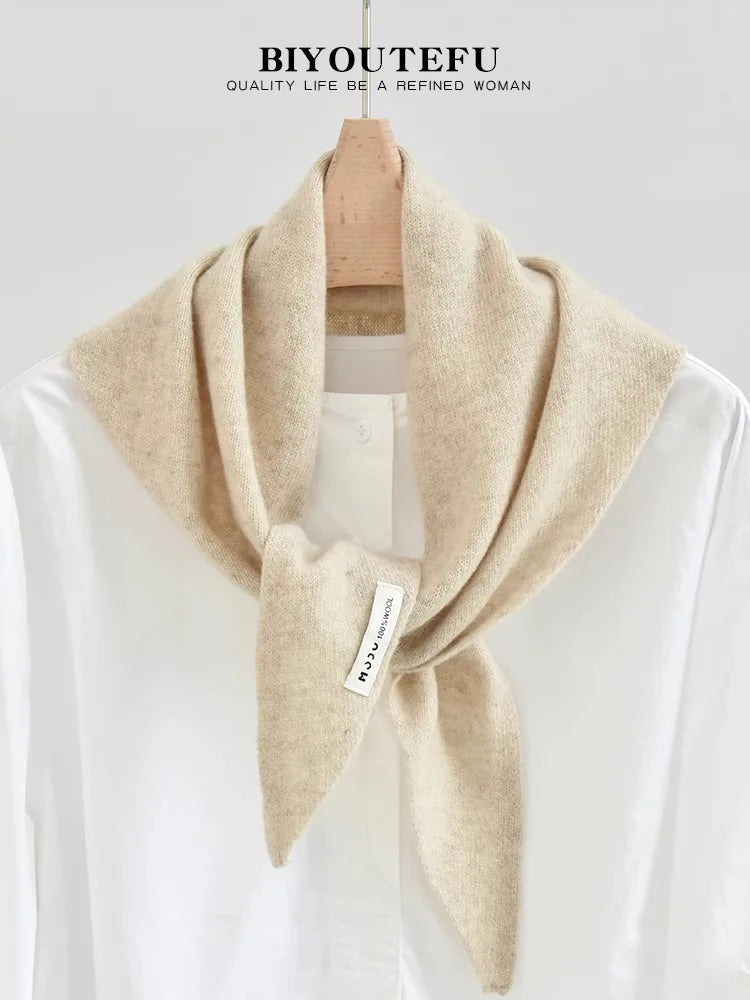 Australian Wool Knitted Triangle Scarf Shawl For Women Warm Winter