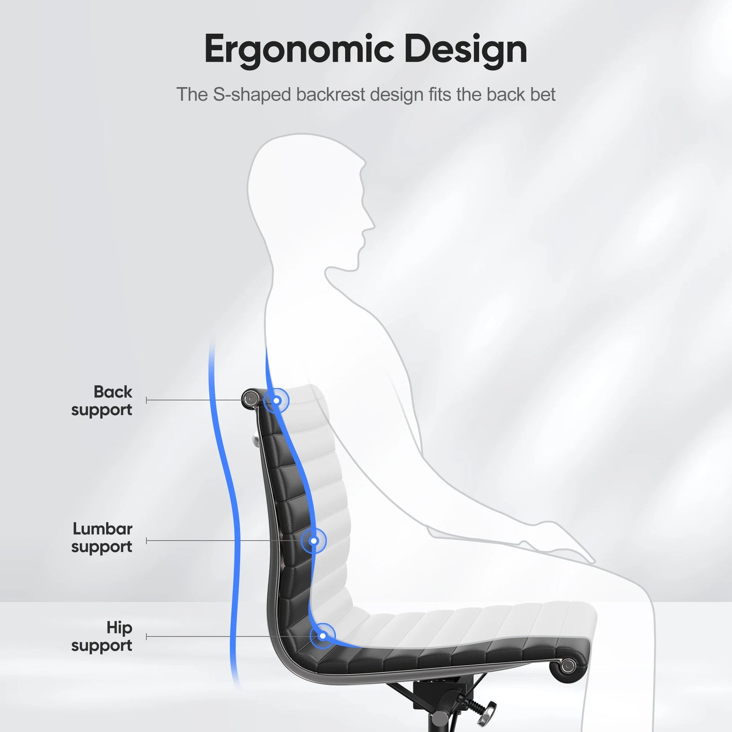 Furgle Modern Low Back Ribbed Armless Executive Swivel Office Chair With Top Grain Leather