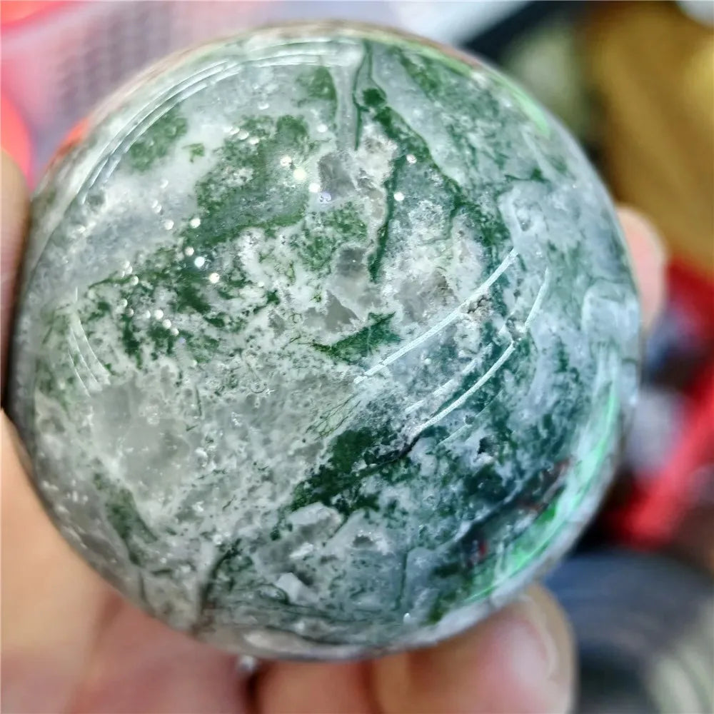 CrystalHola Moss Agate Ball Reiki Crystal Sphere for Home Office