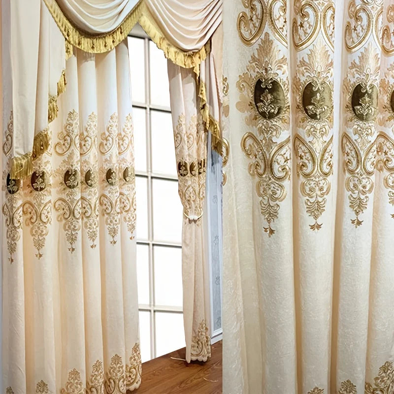 CN Zhejiang Chenille Embroidered Bedroom Curtain 2 Piece Set