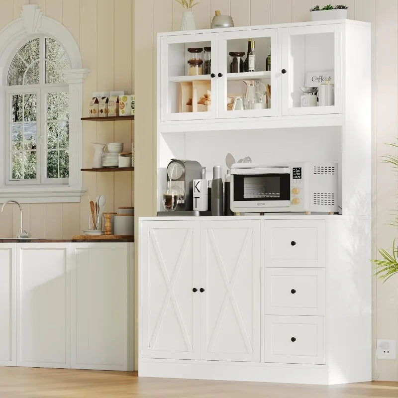 Farmhouse Kitchen Pantry Cabinet With Microwave Stand