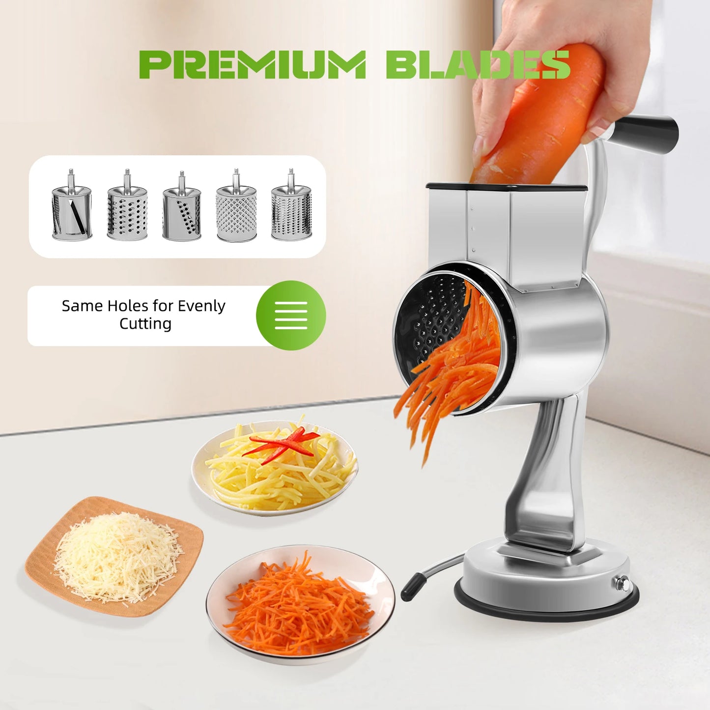 Stainless Steel Rotary Grater With Five Blades Manual Vegetable Shredder