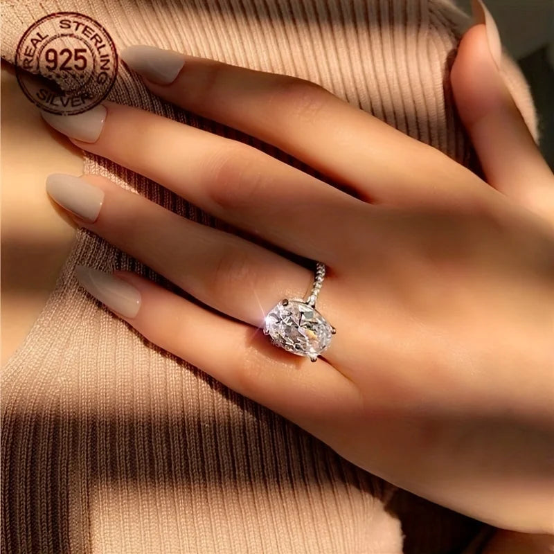 WPOOCC S925 Silver Zircon Oval Ring With Platinum Plating Engagement