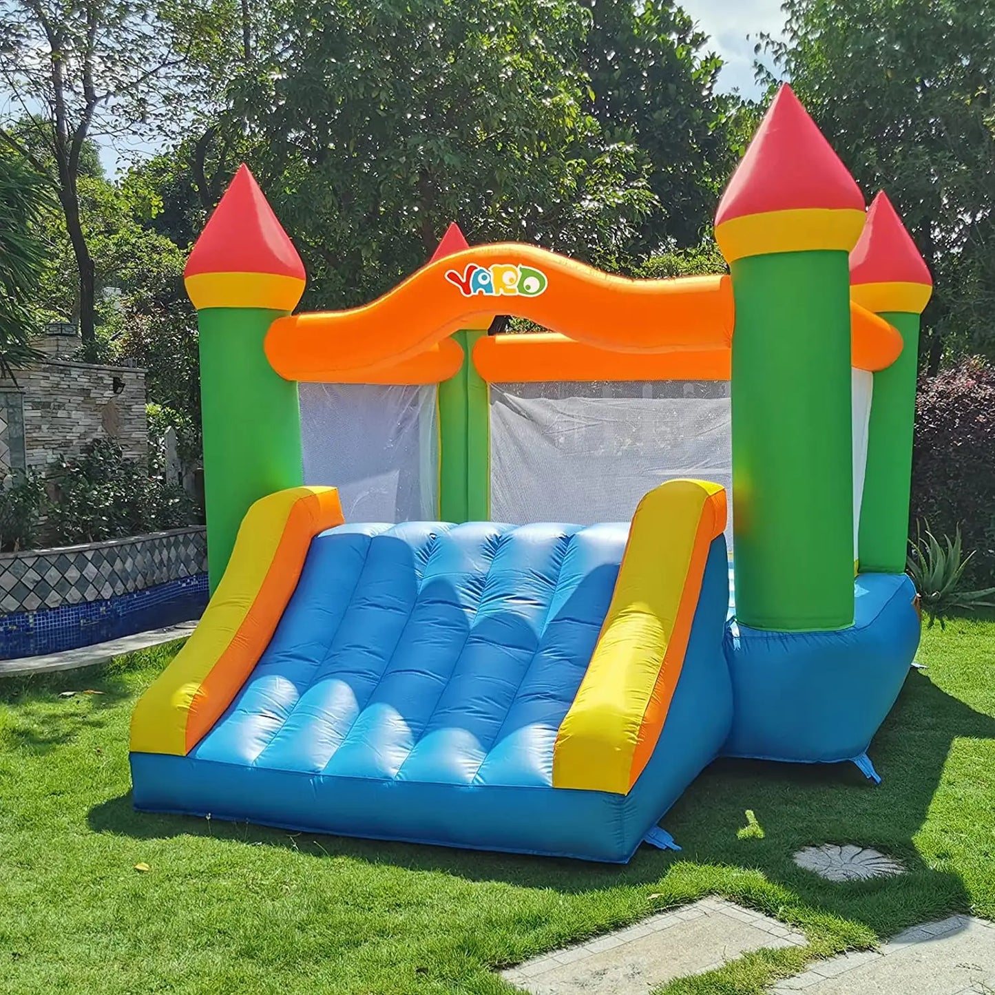 NONED Outdoor Inflatable Bounce House With Slide Blower