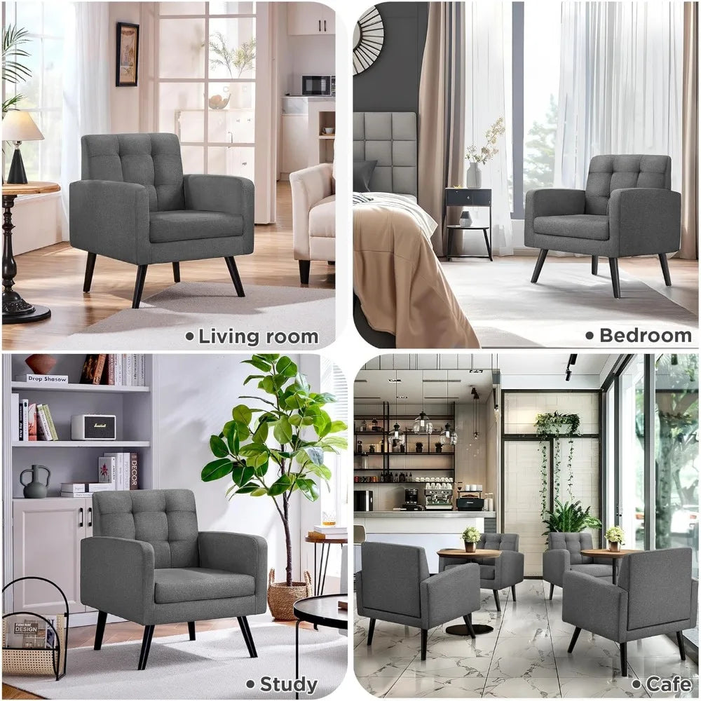 LZJV Mid Century Tufted Lounge Chair With Wood Legs