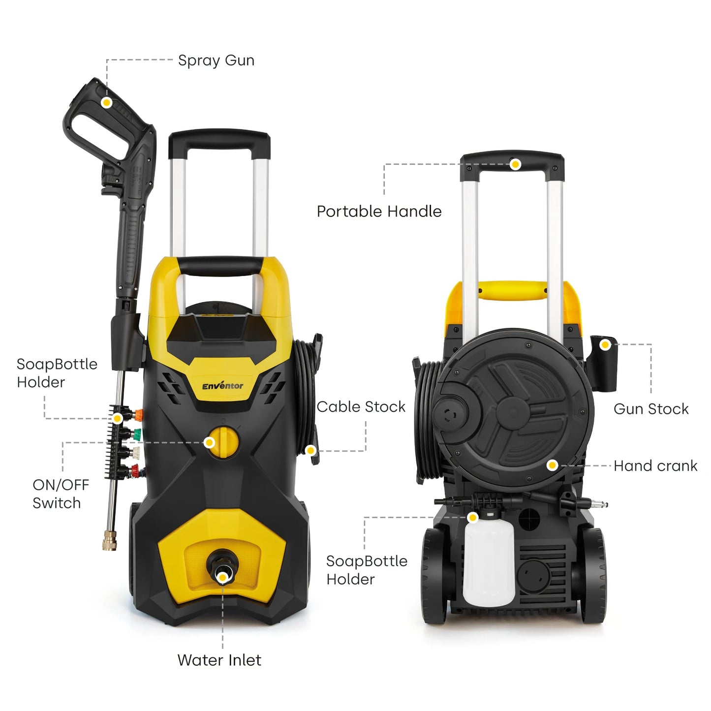 Enventor Electric Pressure Washer 135 Bar Portable High Pressure Cleaner