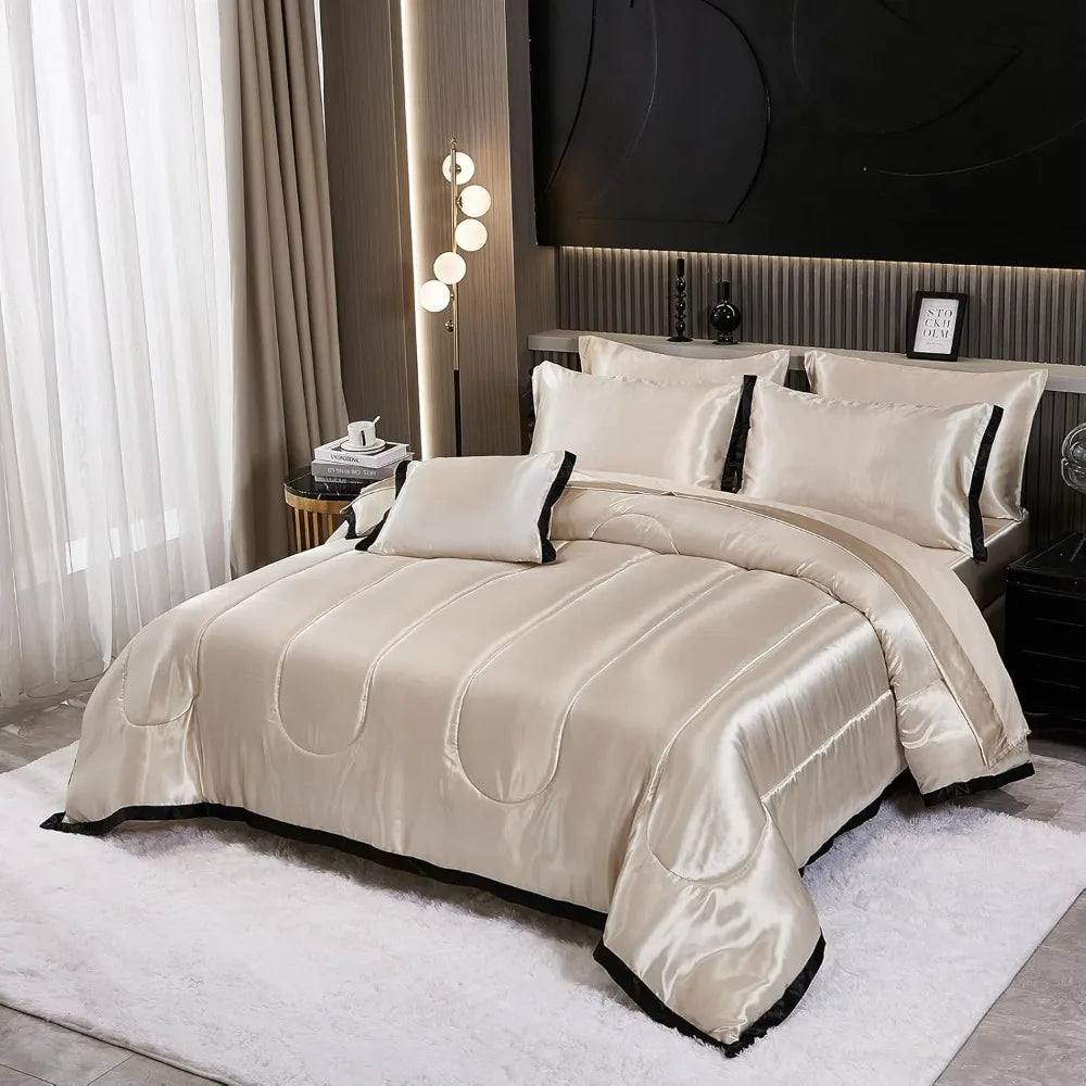 Satin King Comforter Set With Silk Like Ruffle Pattern