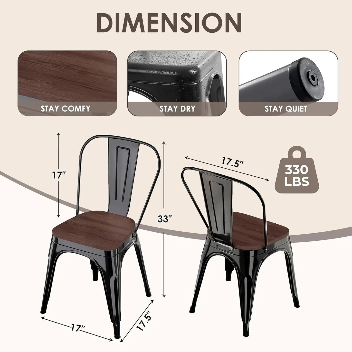 Industrial Metal Dining Chairs Set Of 8 Stackable High Back