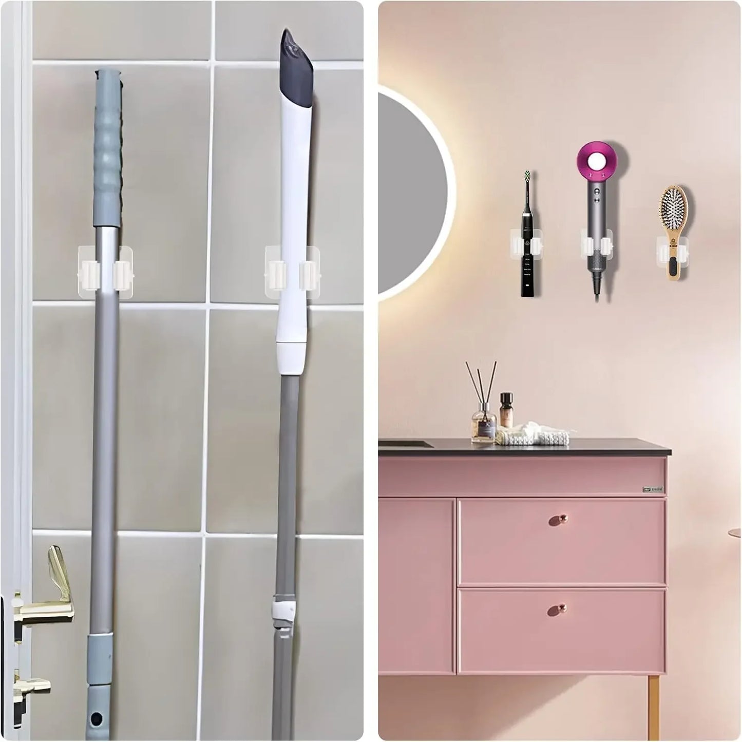 Adhesive Wall Hooks Mop Rack Broom Hanger Organizer