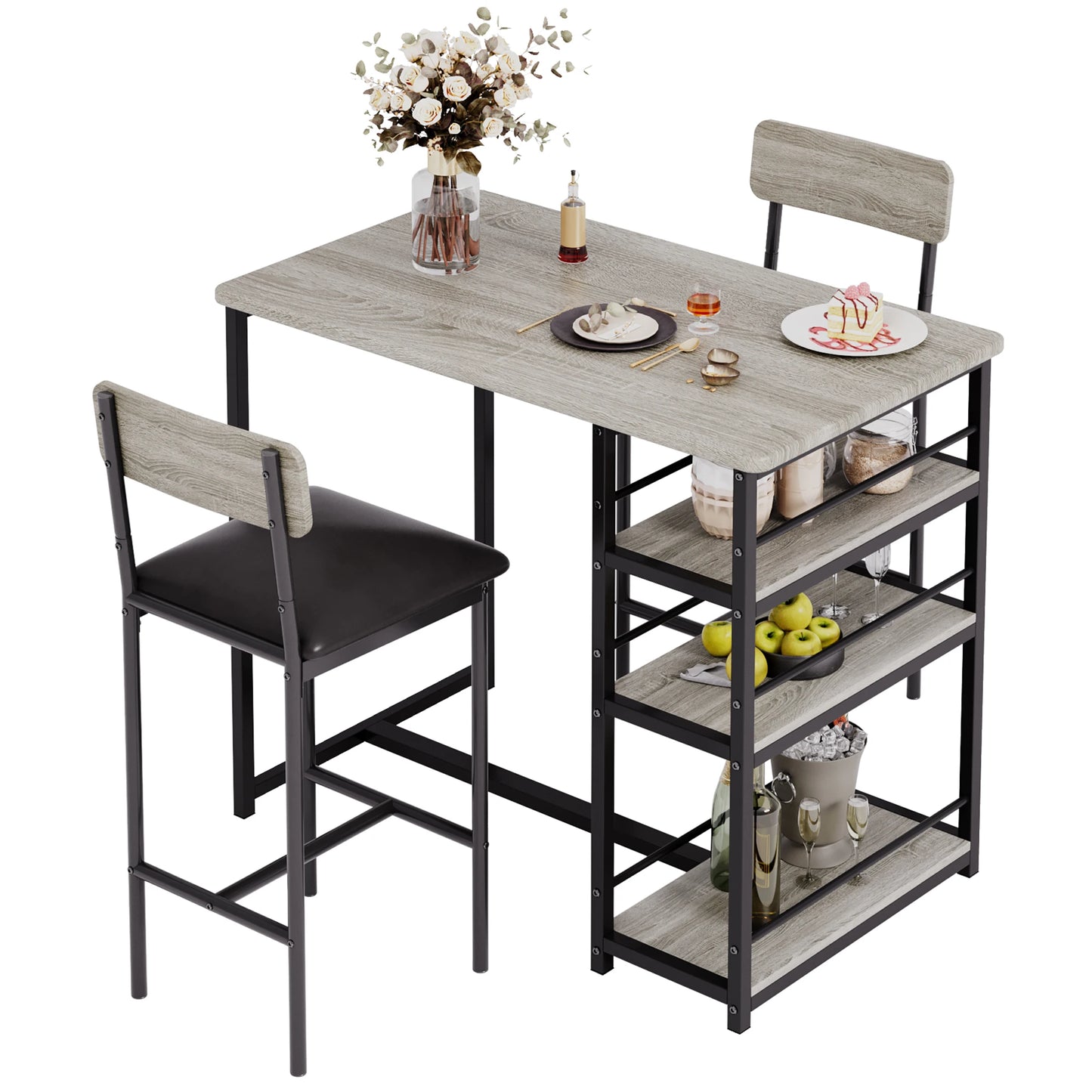 HobbyLane 3 Piece Dining Table Set With Shelves And Chairs