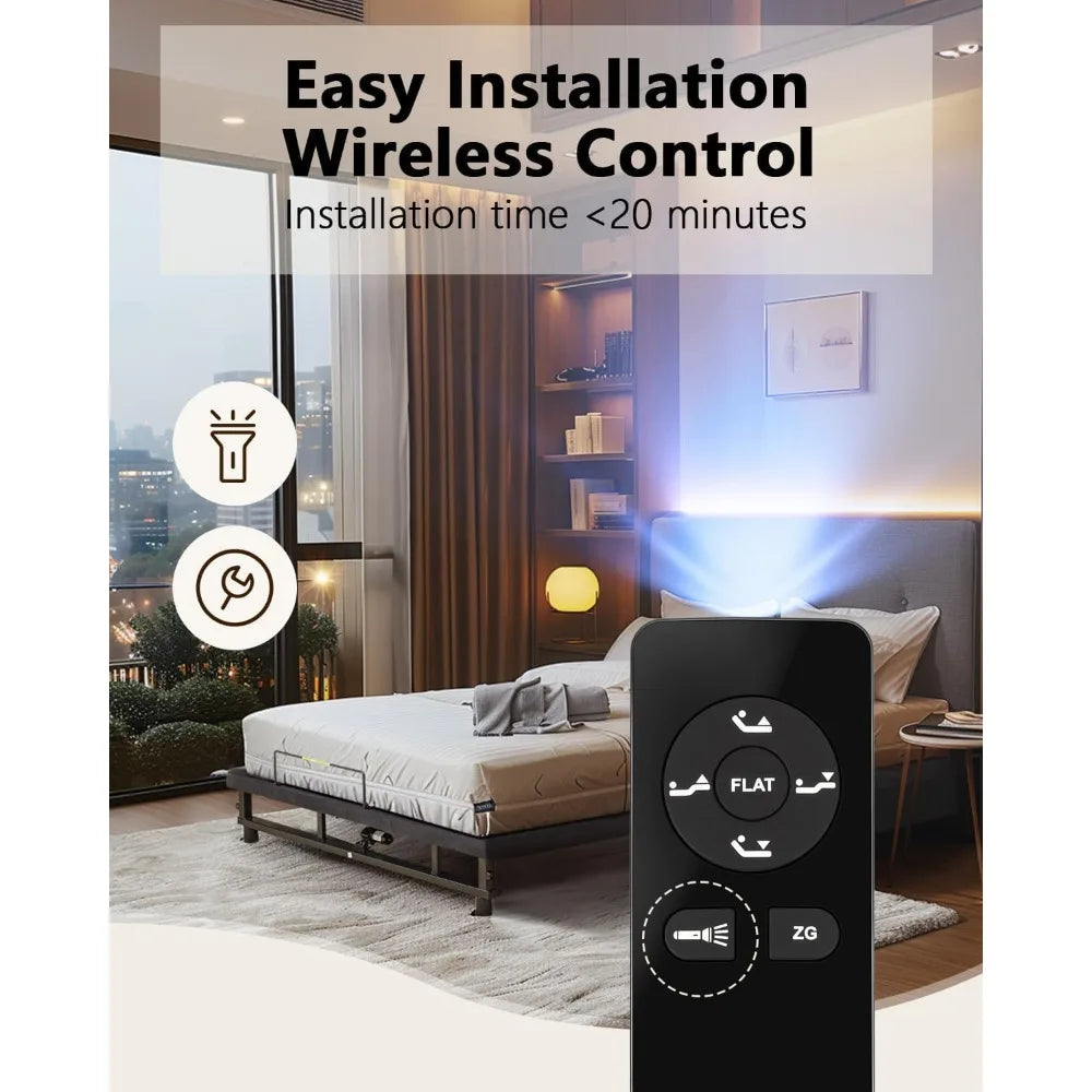 Adjustable Bed Base Frame With Wireless Remote Zero Gravity