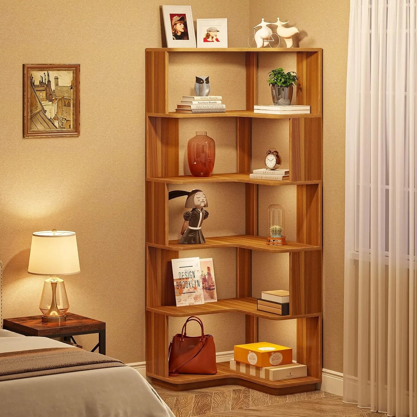 Little Tree Corner Bookshelf Industrial L Shaped Anti Drop Panel