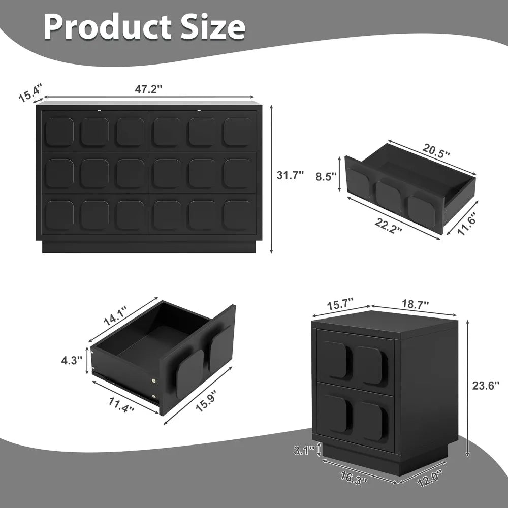 RBXC Bedroom Set With 6 Drawer Dresser And Nightstands