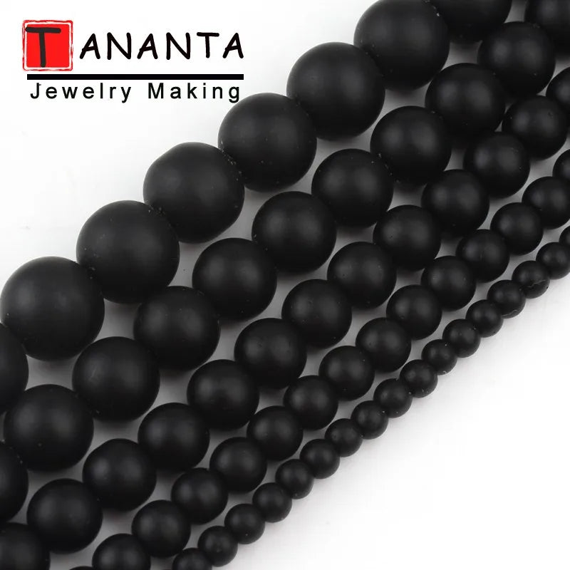 TANANTADIY1 Matte Black Agate Onyx Round Beads for Jewelry Making