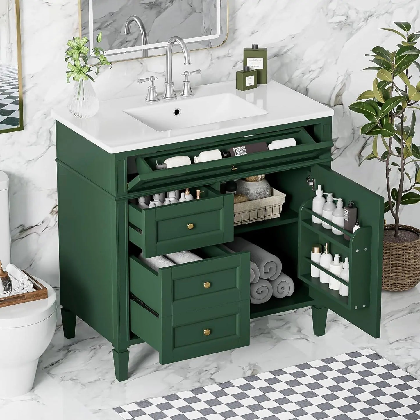 Solid Wood Bathroom Vanity With Soft-Close Doors And Undermount Sink