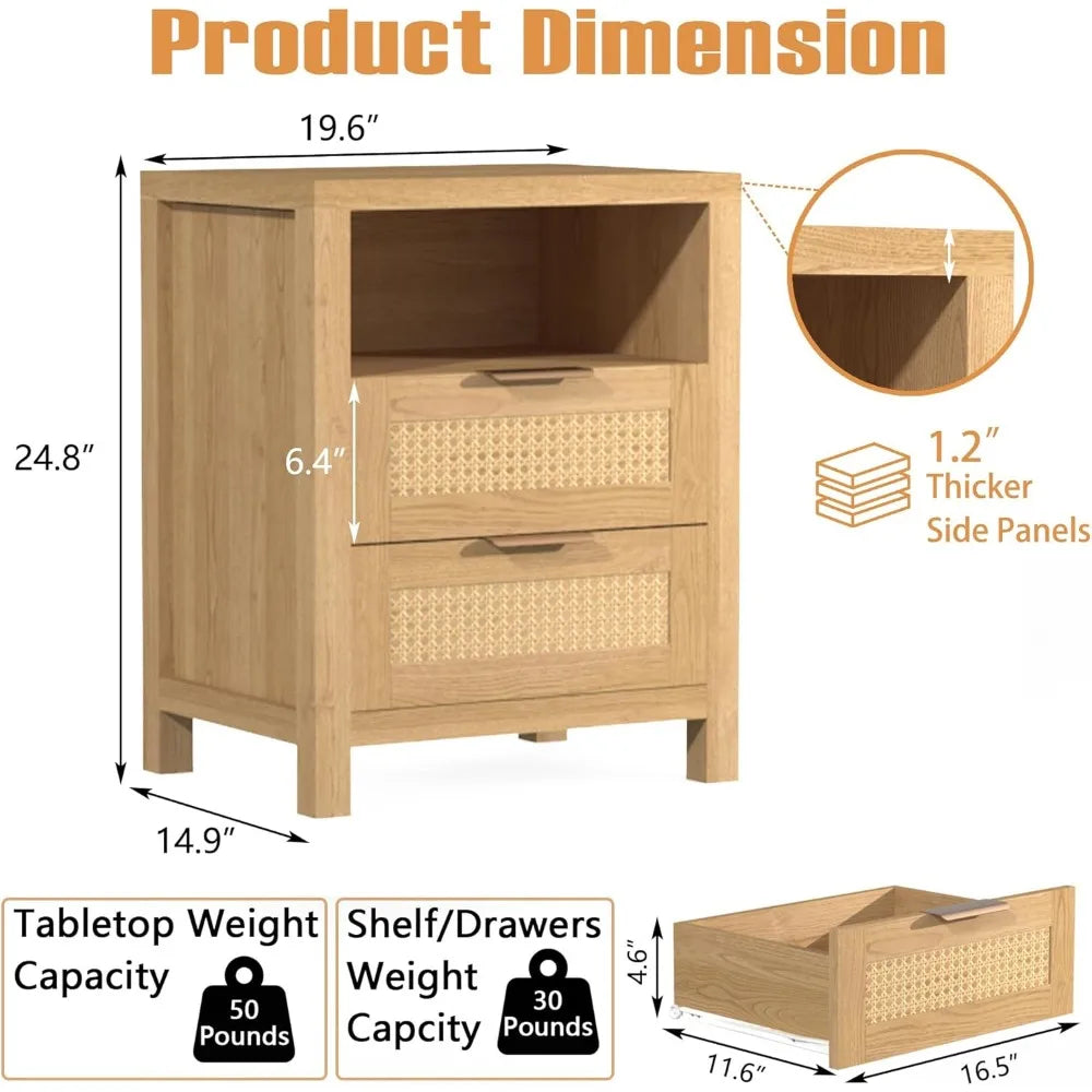 RBXC Rustic Oak Dresser and Nightstands Set with Gold Handles