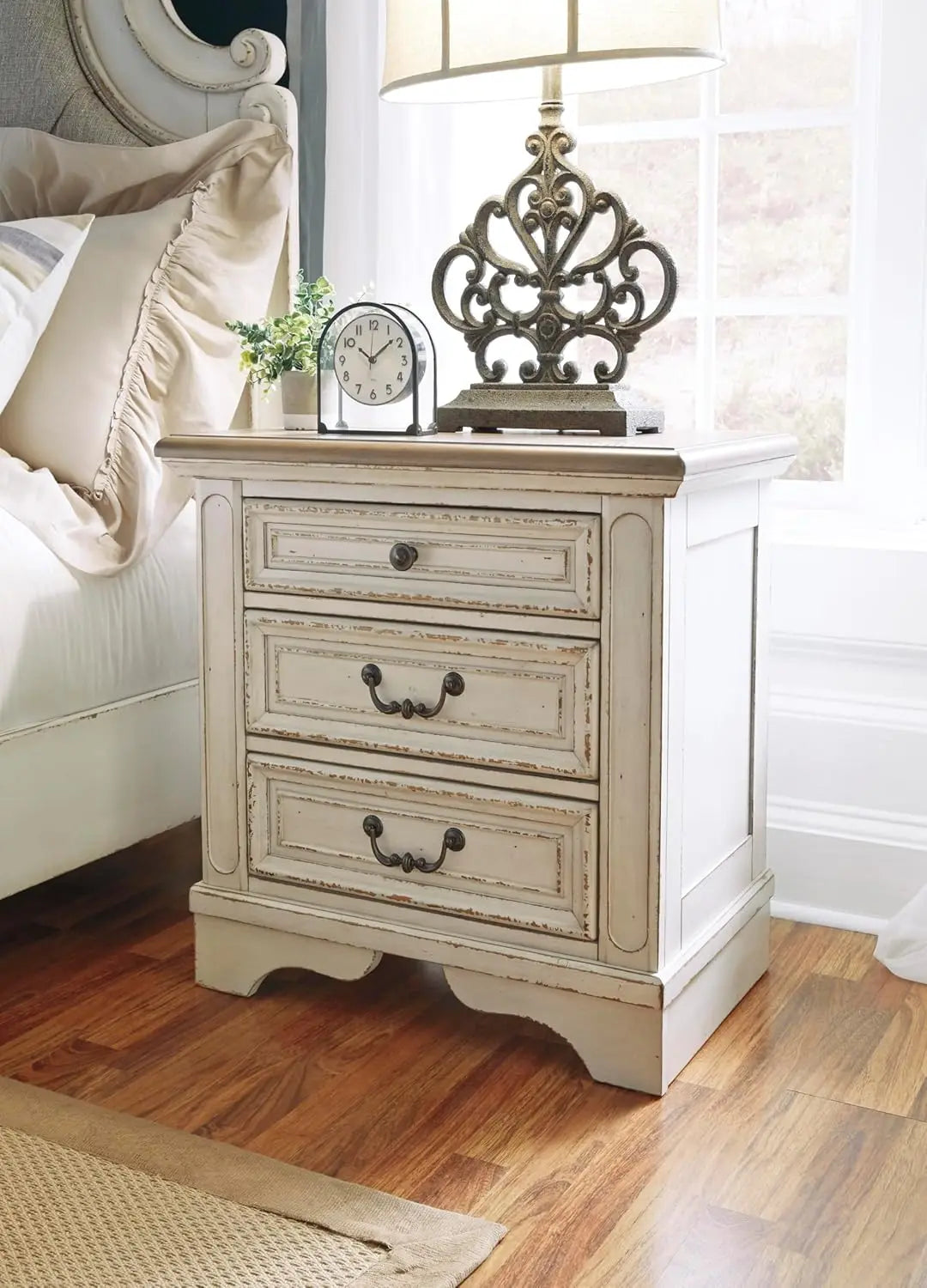 French Country 3 Drawer Nightstand Electrical Outlets USB Ports